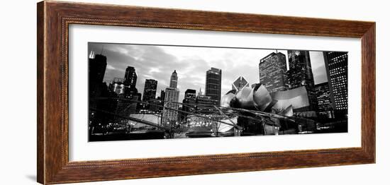 Low Angle View of Buildings Lit Up at Night, Millennium Park, Chicago, Illinois, USA-null-Framed Photographic Print