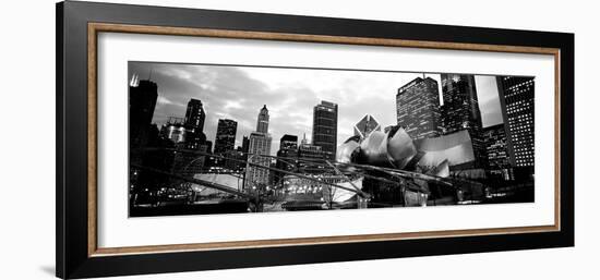 Low Angle View of Buildings Lit Up at Night, Millennium Park, Chicago, Illinois, USA-null-Framed Photographic Print