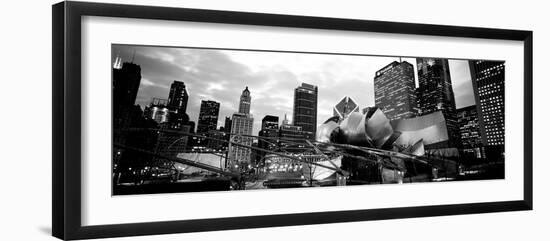 Low Angle View of Buildings Lit Up at Night, Millennium Park, Chicago, Illinois, USA-null-Framed Photographic Print