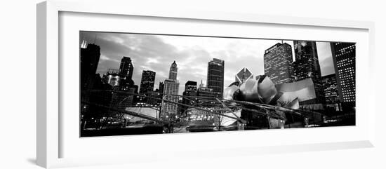 Low Angle View of Buildings Lit Up at Night, Millennium Park, Chicago, Illinois, USA-null-Framed Photographic Print