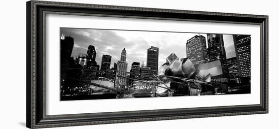 Low Angle View of Buildings Lit Up at Night, Millennium Park, Chicago, Illinois, USA-null-Framed Photographic Print