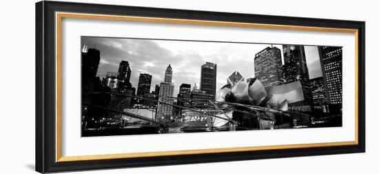 Low Angle View of Buildings Lit Up at Night, Millennium Park, Chicago, Illinois, USA-null-Framed Photographic Print