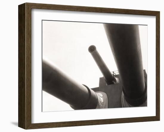 Low Angle View of Cannons on Battleship-null-Framed Photo