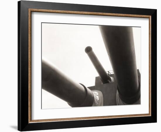 Low Angle View of Cannons on Battleship-null-Framed Photo