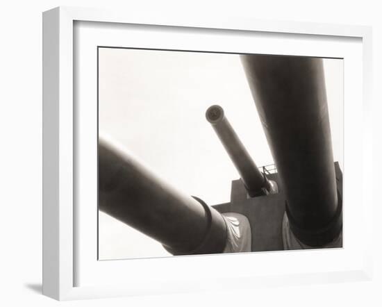 Low Angle View of Cannons on Battleship-null-Framed Photo