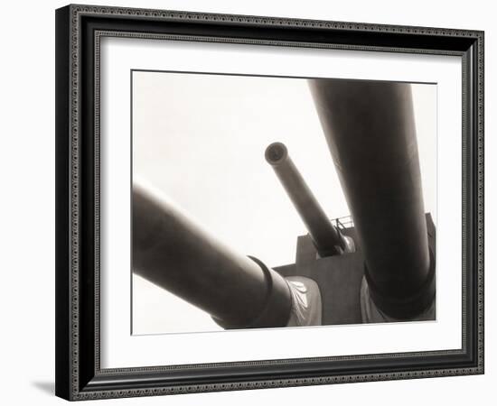 Low Angle View of Cannons on Battleship-null-Framed Photo