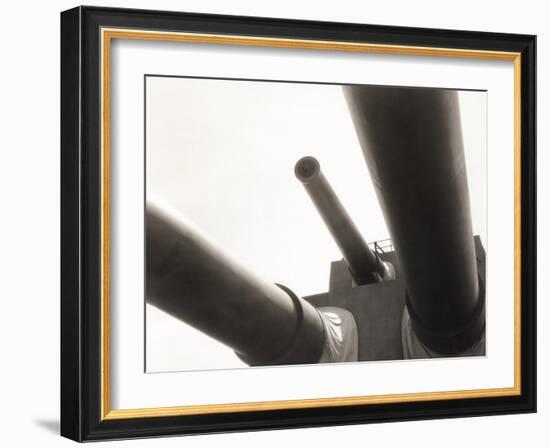 Low Angle View of Cannons on Battleship-null-Framed Photo