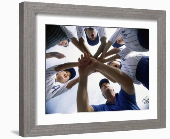 Low Angle View of Children of a Baseball Team in a Huddle-null-Framed Photographic Print