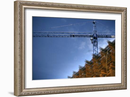 Low Angle View of Crane on Construction Site-David Barbour-Framed Photo