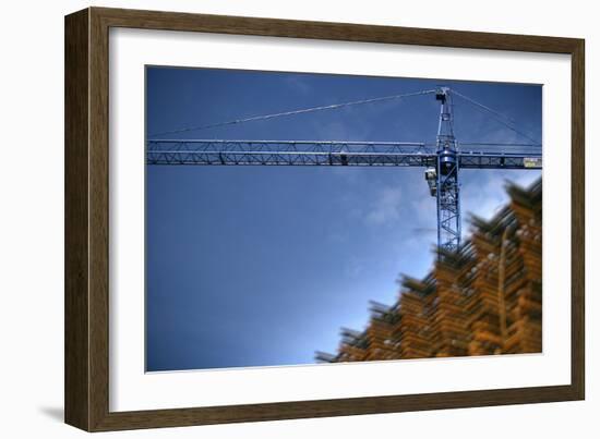 Low Angle View of Crane on Construction Site-David Barbour-Framed Photo