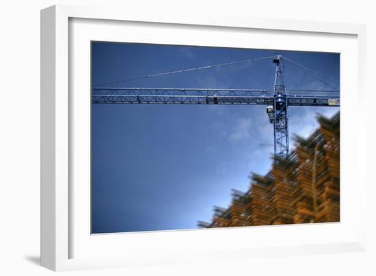 Low Angle View of Crane on Construction Site-David Barbour-Framed Photo