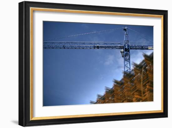 Low Angle View of Crane on Construction Site-David Barbour-Framed Photo