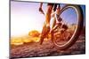 Low Angle View Of Cyclist Riding Mountain Bike On Rocky Trail At Sunrise-warrengoldswain-Mounted Photographic Print