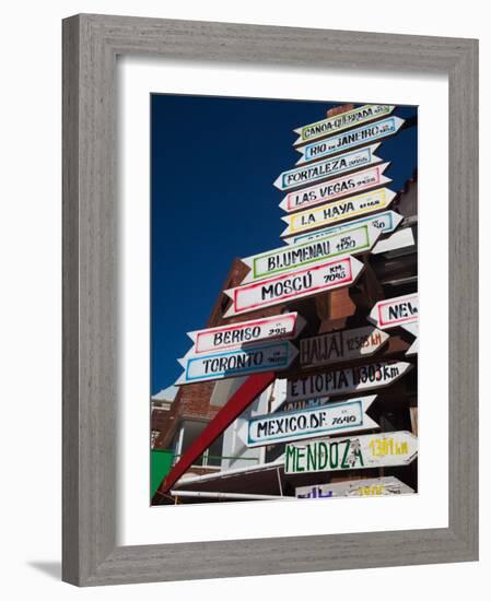 Low Angle View of Distance Signs, Avenida Juan Gorlero, Punta Del Este, Maldonado, Uruguay-null-Framed Photographic Print