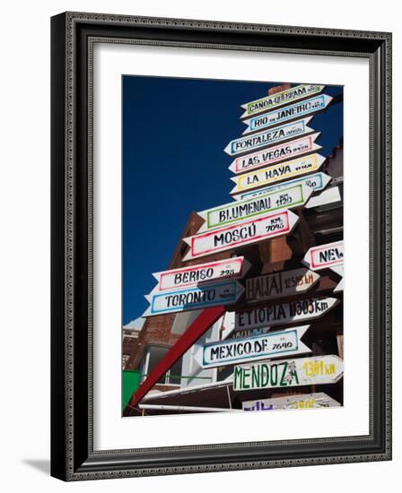 Low Angle View of Distance Signs, Avenida Juan Gorlero, Punta Del Este, Maldonado, Uruguay-null-Framed Photographic Print