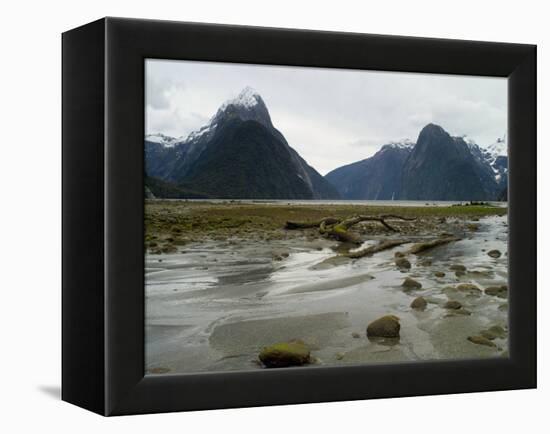 Low-Angle View of Mitre Peak, Stirling Falls, New Zealand-Timothy Mulholland-Framed Premier Image Canvas