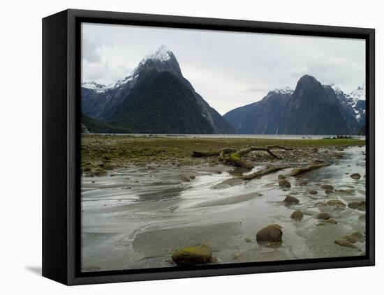 Low-Angle View of Mitre Peak, Stirling Falls, New Zealand-Timothy Mulholland-Framed Premier Image Canvas