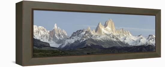 Low Angle View of Mountains, Mt Fitzroy, Cerro Torre, Argentine Glaciers National Park-null-Framed Stretched Canvas