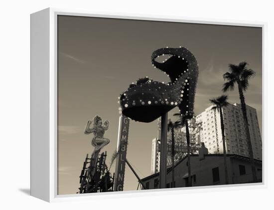 Low Angle View of Neon Signs of a Casino, Fremont Street, the Strip, Las Vegas, Nevada, USA-null-Framed Premier Image Canvas