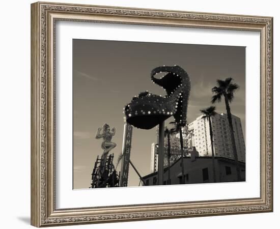 Low Angle View of Neon Signs of a Casino, Fremont Street, the Strip, Las Vegas, Nevada, USA-null-Framed Photographic Print