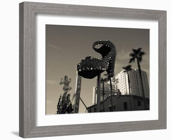 Low Angle View of Neon Signs of a Casino, Fremont Street, the Strip, Las Vegas, Nevada, USA-null-Framed Photographic Print