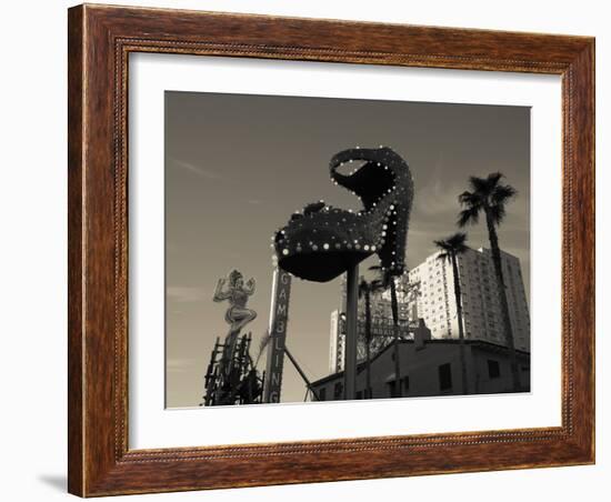 Low Angle View of Neon Signs of a Casino, Fremont Street, the Strip, Las Vegas, Nevada, USA-null-Framed Photographic Print