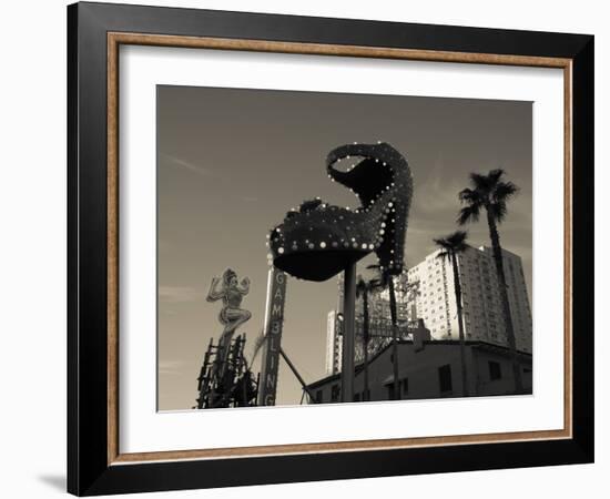 Low Angle View of Neon Signs of a Casino, Fremont Street, the Strip, Las Vegas, Nevada, USA-null-Framed Photographic Print