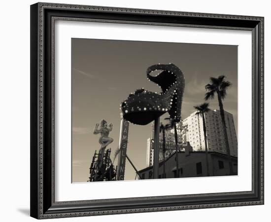 Low Angle View of Neon Signs of a Casino, Fremont Street, the Strip, Las Vegas, Nevada, USA-null-Framed Photographic Print