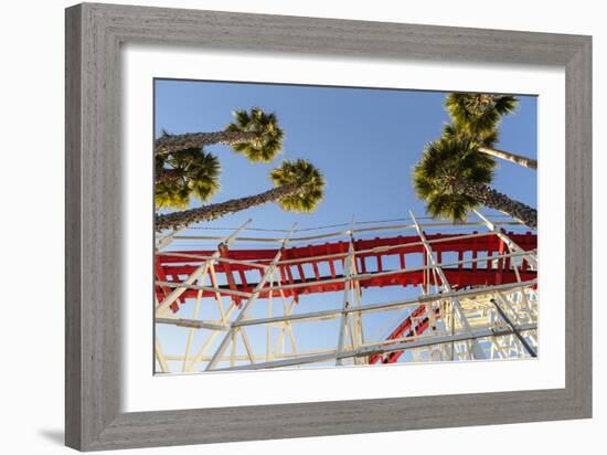 Low Angle View Of The Giant Dipper Roller Coaster Ride At The Santa Cruz Beach Boardwalk In CA-Ron Koeberer-Framed Photographic Print