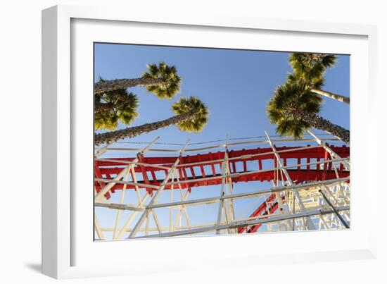 Low Angle View Of The Giant Dipper Roller Coaster Ride At The Santa Cruz Beach Boardwalk In CA-Ron Koeberer-Framed Photographic Print