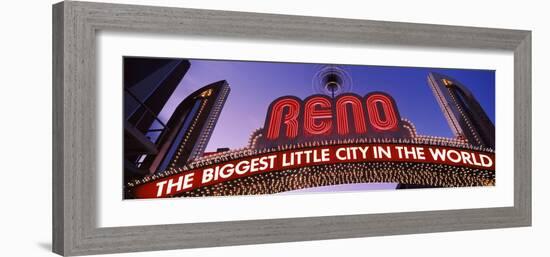 Low Angle View of the Reno Arch at Dusk, Virginia Street, Reno, Nevada, USA-null-Framed Photographic Print