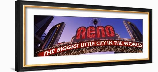 Low Angle View of the Reno Arch at Dusk, Virginia Street, Reno, Nevada, USA-null-Framed Photographic Print