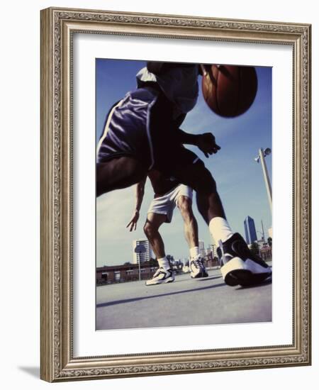 Low Angle View of Two Men Playing Basketball-null-Framed Photographic Print