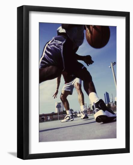 Low Angle View of Two Men Playing Basketball-null-Framed Photographic Print