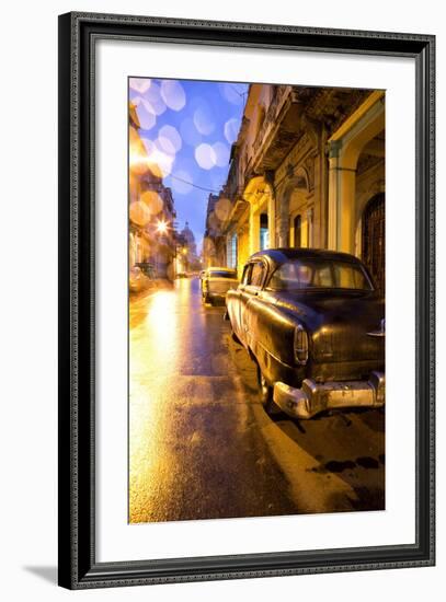 Low Light View Along a Street Towards the Capitolio with Street Lights Reflecting in the Wet Tarmac-Lee Frost-Framed Photographic Print