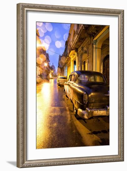 Low Light View Along a Street Towards the Capitolio with Street Lights Reflecting in the Wet Tarmac-Lee Frost-Framed Photographic Print