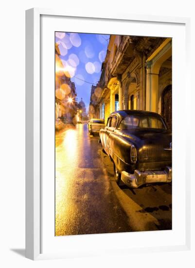 Low Light View Along a Street Towards the Capitolio with Street Lights Reflecting in the Wet Tarmac-Lee Frost-Framed Photographic Print