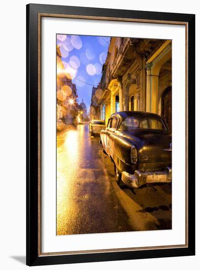 Low Light View Along a Street Towards the Capitolio with Street Lights Reflecting in the Wet Tarmac-Lee Frost-Framed Photographic Print