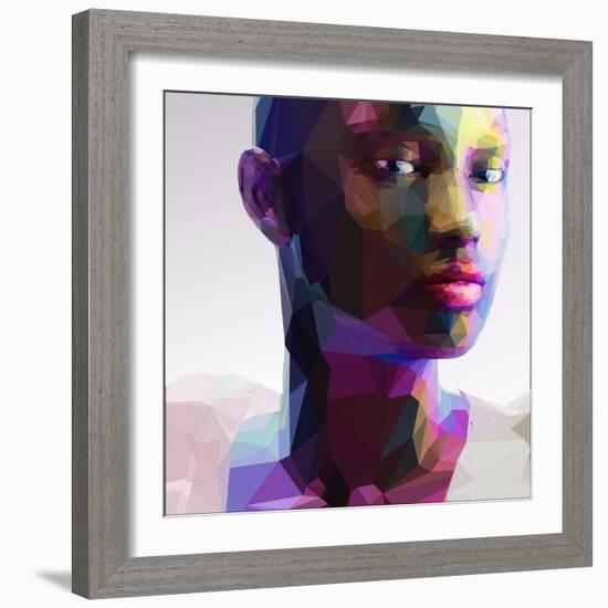 Low Poly Abstract Portrait of a Black Girl-musicman-Framed Art Print