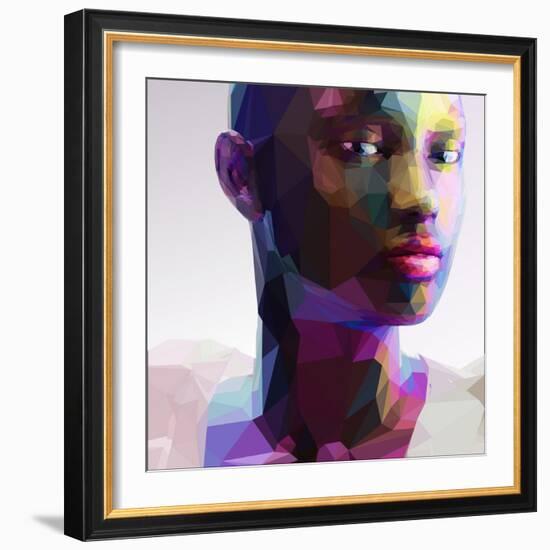 Low Poly Abstract Portrait of a Black Girl-musicman-Framed Art Print