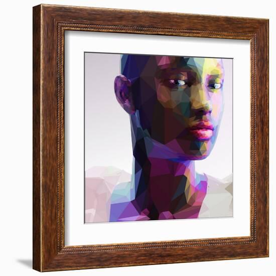 Low Poly Abstract Portrait of a Black Girl-musicman-Framed Art Print