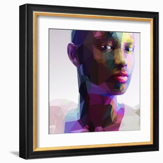 Low Poly Abstract Portrait of a Black Girl-musicman-Framed Art Print