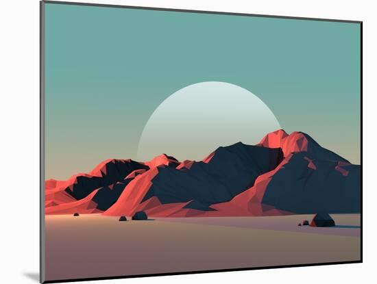 Low-Poly Mountain Landscape at Dusk with Moon-Mark Kirkpatrick-Mounted Art Print