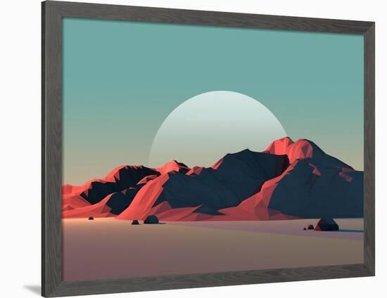 Low-Poly Mountain Landscape at Dusk with Moon-Mark Kirkpatrick-Framed Art Print