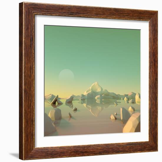 Low-Poly Mountain Landscape Reflecting on Water-Mark Kirkpatrick-Framed Art Print