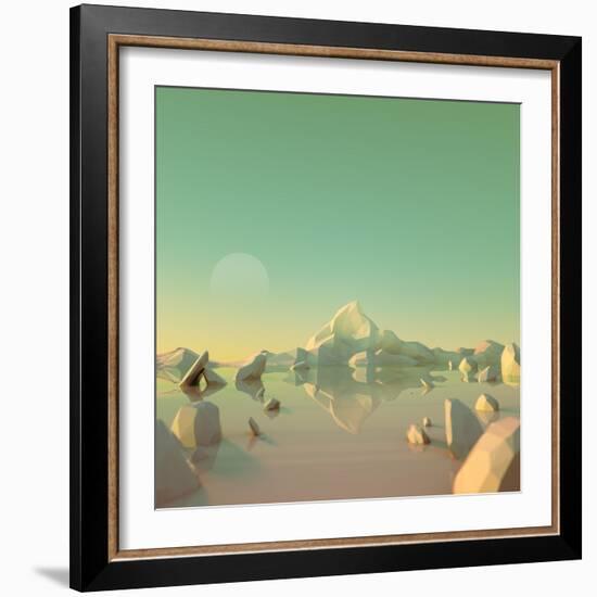 Low-Poly Mountain Landscape Reflecting on Water-Mark Kirkpatrick-Framed Art Print