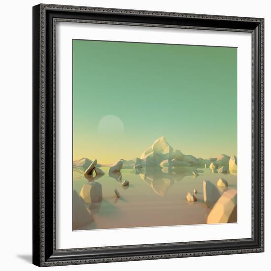 Low-Poly Mountain Landscape Reflecting on Water-Mark Kirkpatrick-Framed Art Print