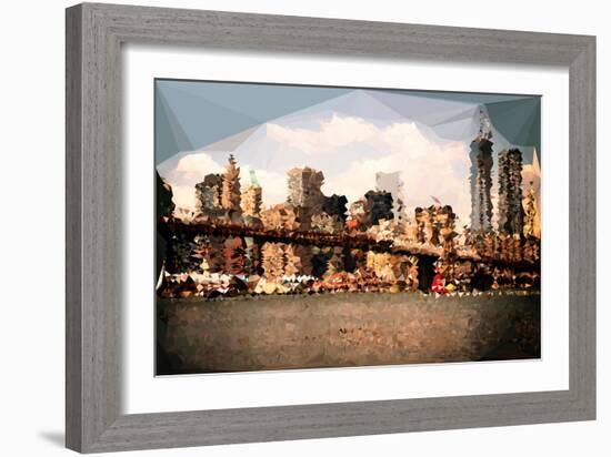 Low Poly New York Art - Brooklyn Bridge View II-Philippe Hugonnard-Framed Art Print