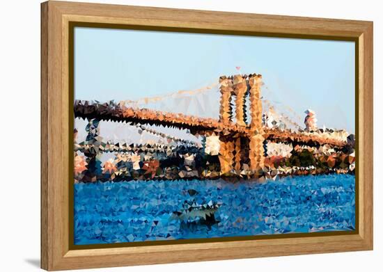 Low Poly New York Art - Brooklyn Bridge-Philippe Hugonnard-Framed Stretched Canvas