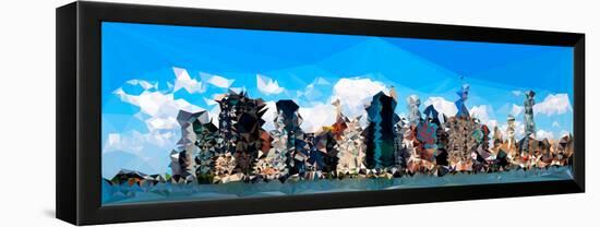 Low Poly New York Art - Manhattan Blue-Philippe Hugonnard-Framed Stretched Canvas